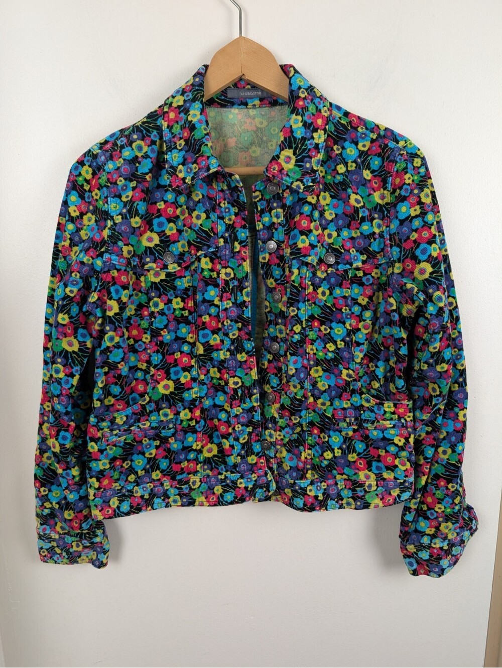 Liz Claiborne Medium Corduroy Jacket Multi Color Flowers Floral Bright M